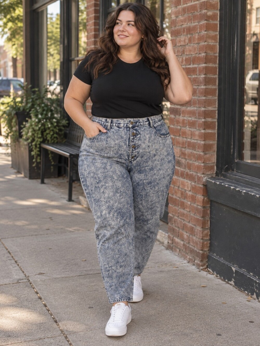 Stefano World Wide Acid Wash High Rise Button Fly Tapered Mom Jeans